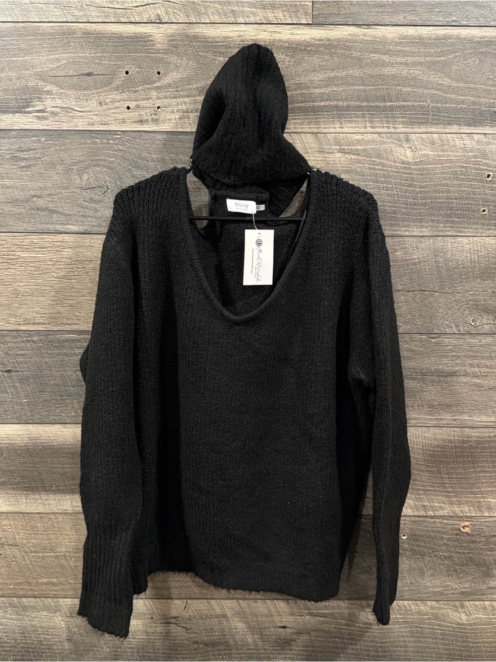 Chunky Turtleneck Sweater With Neck Cutout Black Large Bluivy Alicia DiMichele